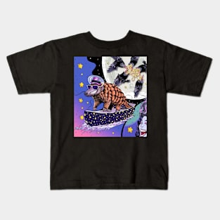 90's style pangolin riding boat in the skies Kids T-Shirt